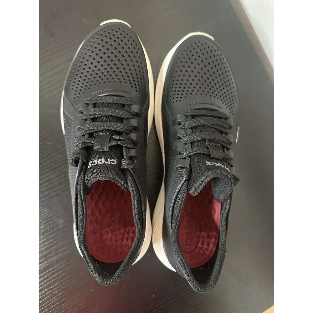 Crocs LiteRide Pacer Womens Black Sneaker Shoe Lace Up Women's Size 9 205234